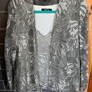 Onyx Nite Metallic Lace Cardigan And Tank Top Set